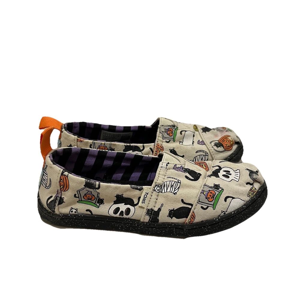Toms Alpargata Glow In The Dark Halloween Black Cat Kids Size 12 Youth